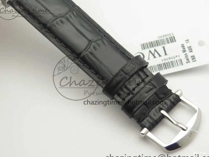 MIROTIME 0523 Affordable Portofino IW356501 SS V3 MK 1:1 Best Edition White Dial Gold Markers On Black Leather Strap MIYOTA 7196